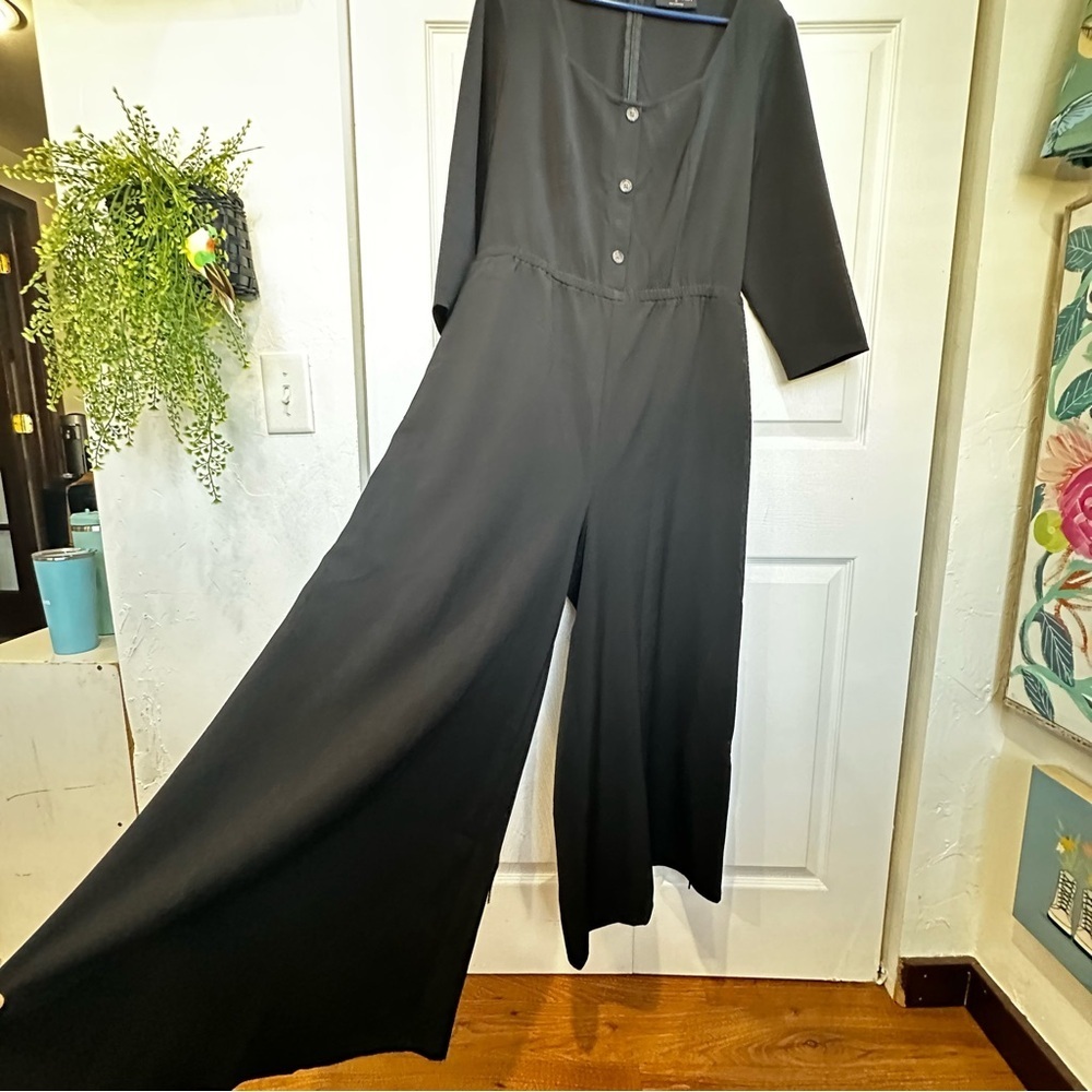 Lane Bryant Black Long Sleeve Wide Leg Belted Jumpsuit - Size 14 - EUC - Picture 7 of 8